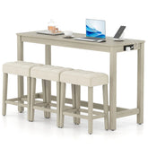 4-Piece Bar Table Set with Charging Station, 59" Counter Height Breakfast Nook Dining Set with 3 Padded Stools for Kitchen, Dinette & Small Spaces