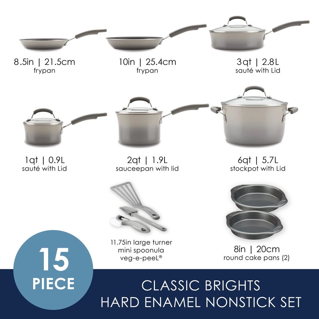 Rachael Ray 15 - Piece Nonstick Pots and Pans Set/Cookware Set, Marine Blue
