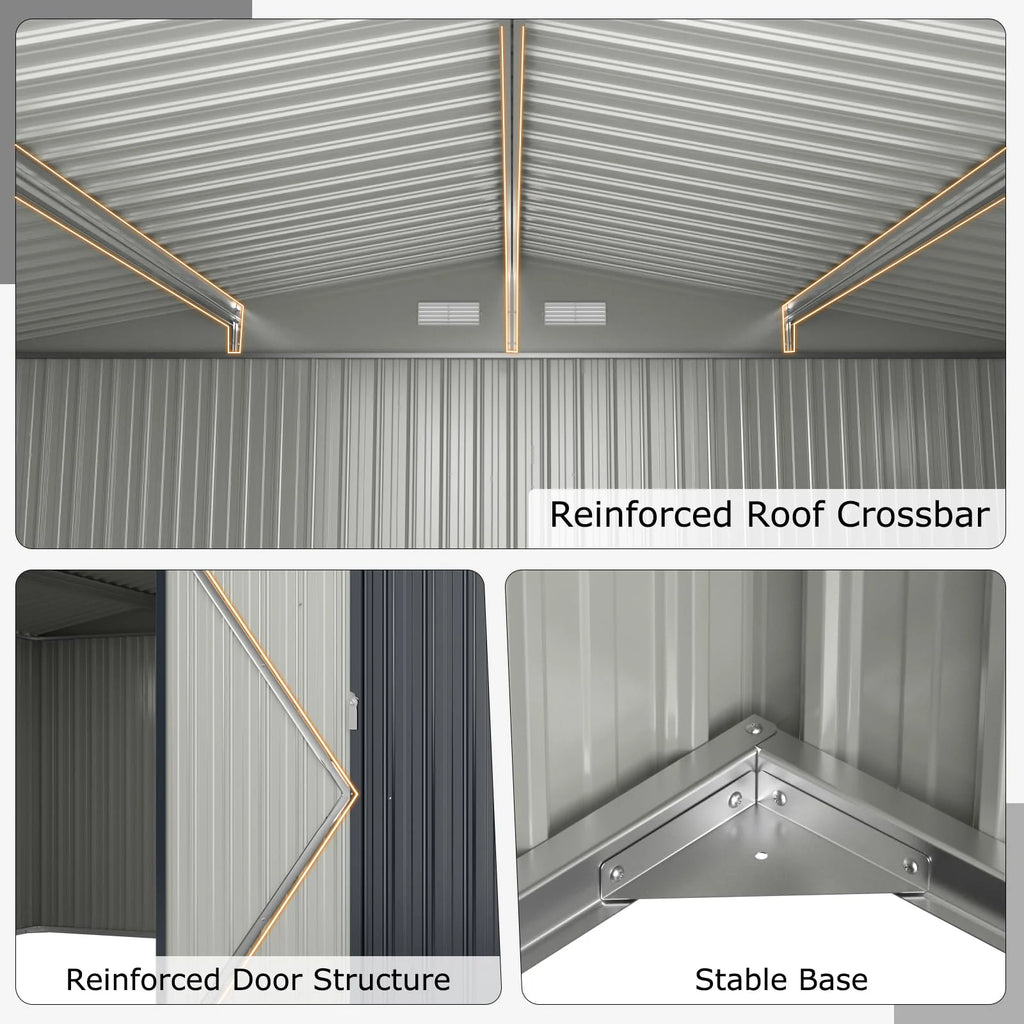 12 x 9.8 FT All-Weather Outdoor Storage Shed, Rustproof Galvanized Metal Utility Tool Shed w/Lockable Door, Pitched Roof, Windows