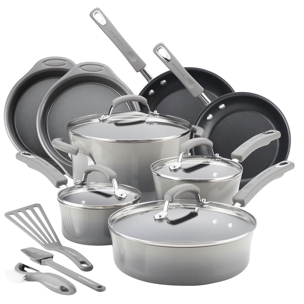 Rachael Ray 15 - Piece Nonstick Pots and Pans Set/Cookware Set, Marine Blue
